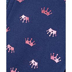 Babyhug Cotton Full Sleeves Front Open Sweatshirt With Foil Crown Print- Blue