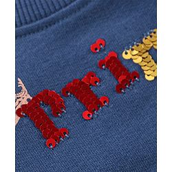 Babyhug Full Sleeves Sweatshirt With Reversible Sequins & Woven Checks Mock Shirt Hem - Blue