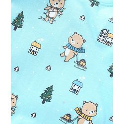 Babyhug Cotton Full Sleeves Nightsuit Teddy Print - Light Blue