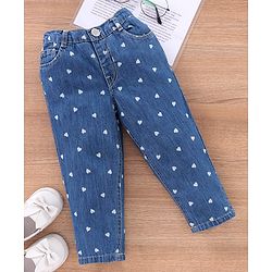 Babyhug Full Length Denim Jeans Heart Print - Blue