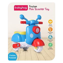 Babyhug Friction Powered Mini Scooter Blue Toy| Push and Go Scooter Toy For Kids| Early Development Motor Skills| Ideal Gift for 3 Years+ Kids| BIS Certified