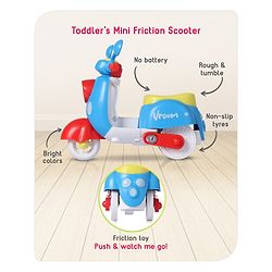 Babyhug Friction Powered Mini Scooter Blue Toy| Push and Go Scooter Toy For Kids| Early Development Motor Skills| Ideal Gift for 3 Years+ Kids| BIS Certified