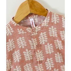 Babyhug Full Sleeves Kurta and Dhoti Set Printed - Caramel