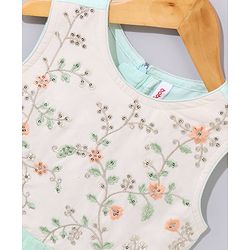 Babyhug Sleeveless Ethnic Dress Floral Embroidery & Sequin Detailing - Sea Green White