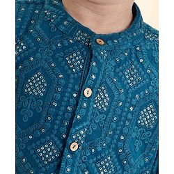 Babyhug Full Sleeve Georgette Embroidered Kurta with Pyjama Set- Teal