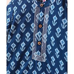 Babyhug Cotton Woven Full Sleeves Kurta & Dhoti Set Ethnic Print - Navy Blue