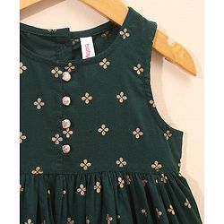 Babyhug Sleeveless Gold Print Ethnic Dress - Green