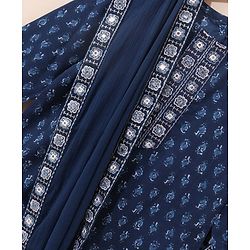 Babyhug Three Fourth Sleeves Cotton Embroidered Kurti & Palazzo Set With Dupatta Printed- Navy Blue