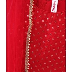 Babyhug Woven Sleeveless Choli With Printed Lehenga & Dupatta - Red