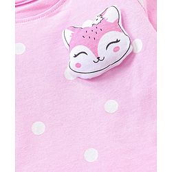 Babyhug Polka Dot Full Sleeves Night Suit Fox Applique - Pink
