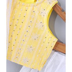 Babyhug Sleeveless Top & Palazzo With Net Dupatta Floral Embroidered - Yellow