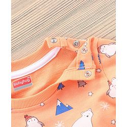 Babyhug Full Sleeves T-Shirt & Joggers Set Polar Bear & Reindeer Print - Orange