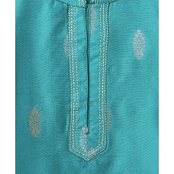 Babyhug Full Sleeves Brocade Kurta Pyjama Set Foil Print - Turquoise Cream