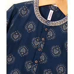 Babyhug Full Sleeves Kurta and Dhoti Set Block Print - Navy