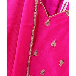 Babyhug Woven Sleeveless Embroidery Choli Lehenga With Dupatta - Dark Pink