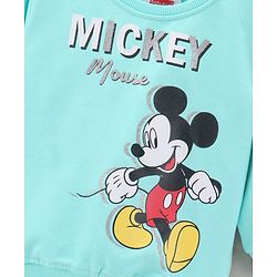 Babyhug Full Sleeves Cotton Knit MICKEY MOUSE Print Sweatshirt with Glitter detailing- Blue