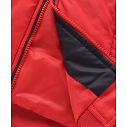 Babyhug Full Sleeves Color Block Hooded Jacket - Red Off White