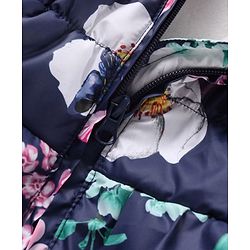 Babyhug Full Sleeves Hooded Jacket Floral Print - Blue