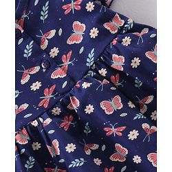 Babyhug 100% Cotton Half Sleeves Frocks Butterfly Print Pack Of 2 - Navy Blue Red