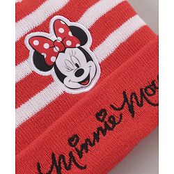 Babyhug Woollen Cap & Gloves Set Minnie Mouse Print Red White - Diameter 10.5 cm