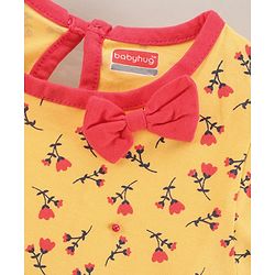 Babyhug Half Sleeves 100% Cotton Floral Print Frock with Bow - Yellow