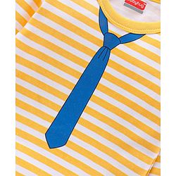 Babyhug 100% Cotton Full Sleeves Onesie Striped And Tie Print- Yellow