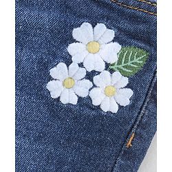 Babyhug Full Length Washed Denim Stretchable Jeans Floral Embroidery- Blue
