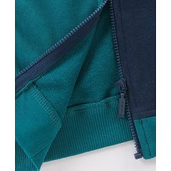 Babyhug Full Sleeves Cotton Knit Front Open Sweat Jacket with Crown & Numeric Embroidery - Navy Green