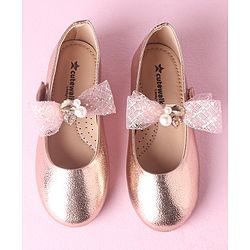 Cute Walk by Babyhug Velcro Closure Bellies With Bow Applique Lace & Pearl Detailing- Gold