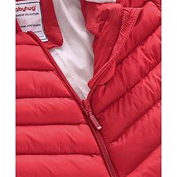 Babyhug Nylon Full Sleeves Solid Color Hooded Heavy Winter Jacket - Red