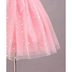 Babyhug Frill Sleeves Party Wear Mesh Frock With Sequin Detailing & Floral Corsage- Peach