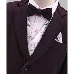 Babyhug Full Sleeves 5 Piece Stretch Fit Party Suit With Waist Coat & Bow - Maroon