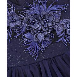 Babyhug Mesh Sleeveless Floral Embroidery Frock - Navy