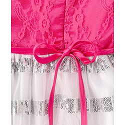 Babyhug Sleeveless Floral Embroidered Sequinned Party Dress with Corsage - White & Pink