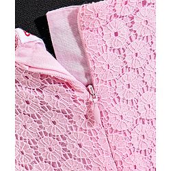 Babyhug Sleeveless Party Wear Frock Floral Embroidery & Glitter Print- Light Pink