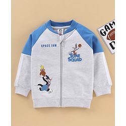 Babyhug Raglan Full Sleeves Front Open SPACE JAM Sweat Jacket with Looney Tunes Print - Grey
