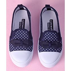 Cute Walk by Babyhug Slip On Casual Shoes Polka Dot Print with Bow - Navy