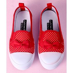 Cute Walk by Babyhug Slip On Casual Shoes Polka Dot Print with Bow - Red