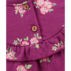 Babyhug 100% Cotton Half Sleeves Top and Lounge Pants Floral Print & Frill Detailing - Purple Pink