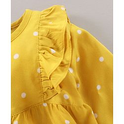Babyhug Full Sleeves Top With Polka Print & Frill Detailing - Mustard