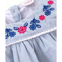 Babyhug Full Sleeves Yarn Dyed Striped Cotton Cambric Top With Floral Embroidery Lace & Frill Detailing - Blue Stripes