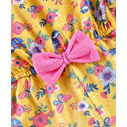 Babyhug 100% Cotton Knit Sleeveless Jumpsuit Flower And Butterfly Print - Yellow
