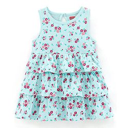 Babyhug 100% Cotton Knit Sleeveless Frock Floral Print - Blue