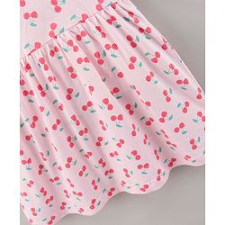 Babyhug 100% Cotton Cap Sleeves Frock With Bloomer & Headband Cherry Print- Pink