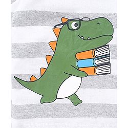 Babyhug Cotton Jersey Knit Sleeveless Striped T-Shirt Dino Print - Grey Melange