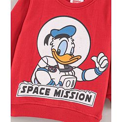 Babyhug Full Sleeves Cotton Knit Donald Duck Sweatshirt with Foil Print - Red