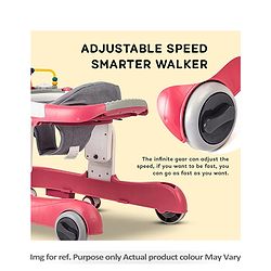 Babyhug Zest Musical Baby Walker With Adjustable Height anti Fall Protection & Toy Bar- Red & White| Rear Wheels with Speed Control| Removable Toy Tray| Adjustable Cushion Seat| BIS Certified