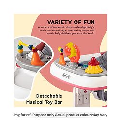 Babyhug Zest Musical Baby Walker With Adjustable Height anti Fall Protection & Toy Bar- Red & White| Rear Wheels with Speed Control| Removable Toy Tray| Adjustable Cushion Seat| BIS Certified
