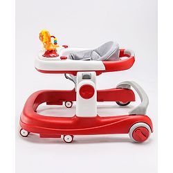 Babyhug Zest Musical Baby Walker With Adjustable Height anti Fall Protection & Toy Bar- Red & White| Rear Wheels with Speed Control| Removable Toy Tray| Adjustable Cushion Seat| BIS Certified