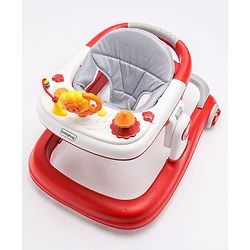 Babyhug Zest Musical Baby Walker With Adjustable Height anti Fall Protection & Toy Bar- Red & White| Rear Wheels with Speed Control| Removable Toy Tray| Adjustable Cushion Seat| BIS Certified